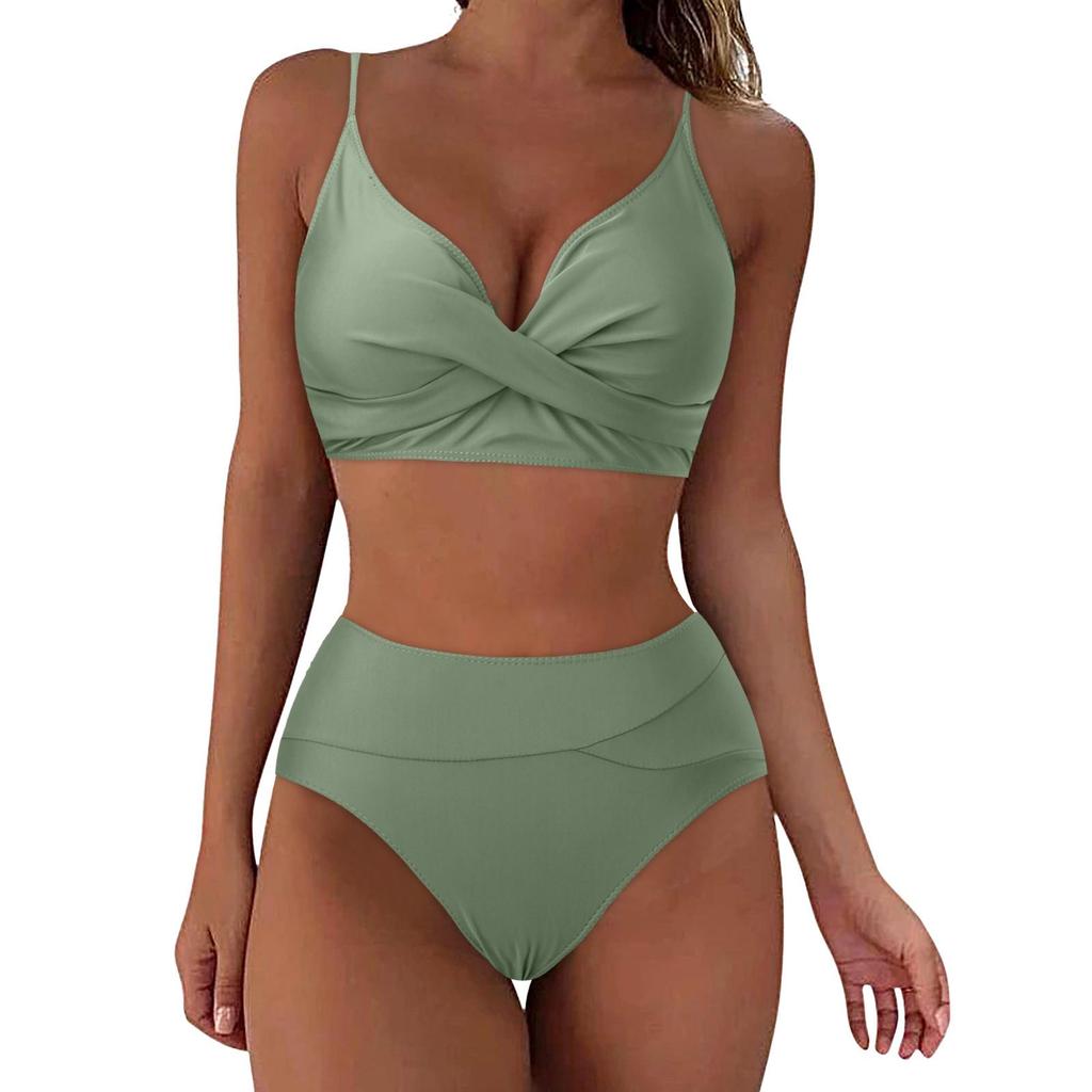 Heiß verkaufender einfarbiger Cross-Over Softcup-Bikini – Damen Europäische & Amerikanische Sexy Bademode