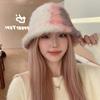 New autumn and winter high-end tie-dye rabbit hair contrasting color hair bucket hat women's outdoor travel fashion basin hat