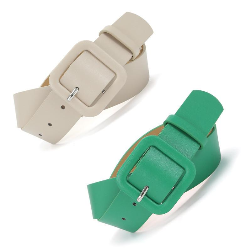 Stylish Minimalist Women's Pu Leather Candy Color Belt With Square Buckle For Dresses