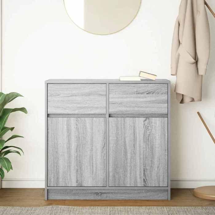 VidaXL Buffet avec tiroir sonoma gris 80x34x76 cm bois d'ingénierie, meuble de rangement, buffet, meuble d'entrée, meuble 861540