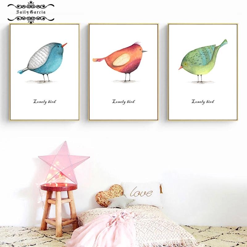 Cartoon Lovely Birds Nursery Wall Art Canvas Painting Nordic Decoration Poster and Prints Pictures for Living Room Home Interior
