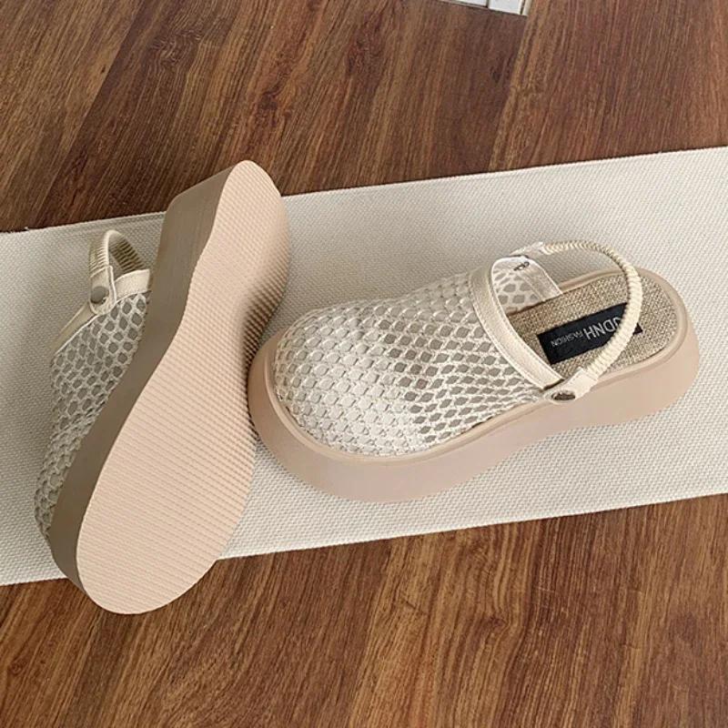 Thick Soled Baotou Sandals 2026 Summer New Style One Foot Half Slippers with Hollow and Breathable Holes, Two Pairs of Sandals