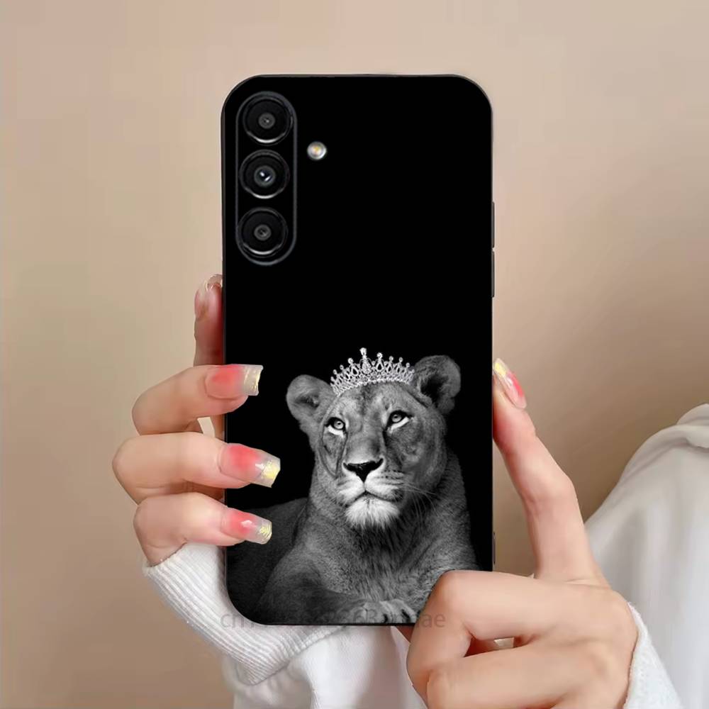 Lion Pattern Phone Case For Samsung S25,24,23,22,21,S20,Ultra,Plus,FE Black Soft Cover