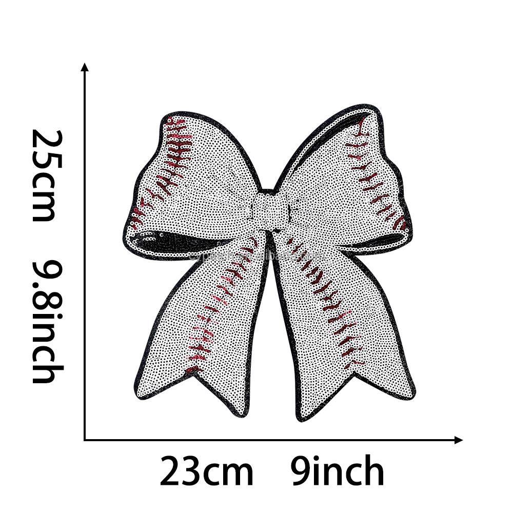 Silver Baseball Sequin Bow Embroidered Patch, Customizable Iron-On Patch for Bags, Jackets, Hats, and Accessories 25*23cm серебряный