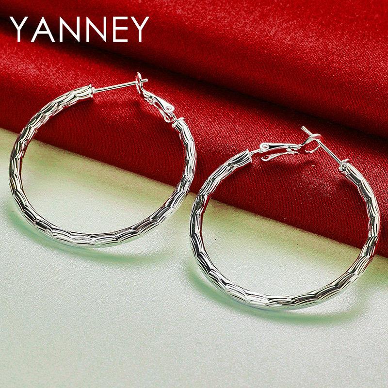 925 Sterling Silver 40MM Fine Round Hoop Earrings for Women Charm Engagement Wedding Party Fashion Jewelry Accessories