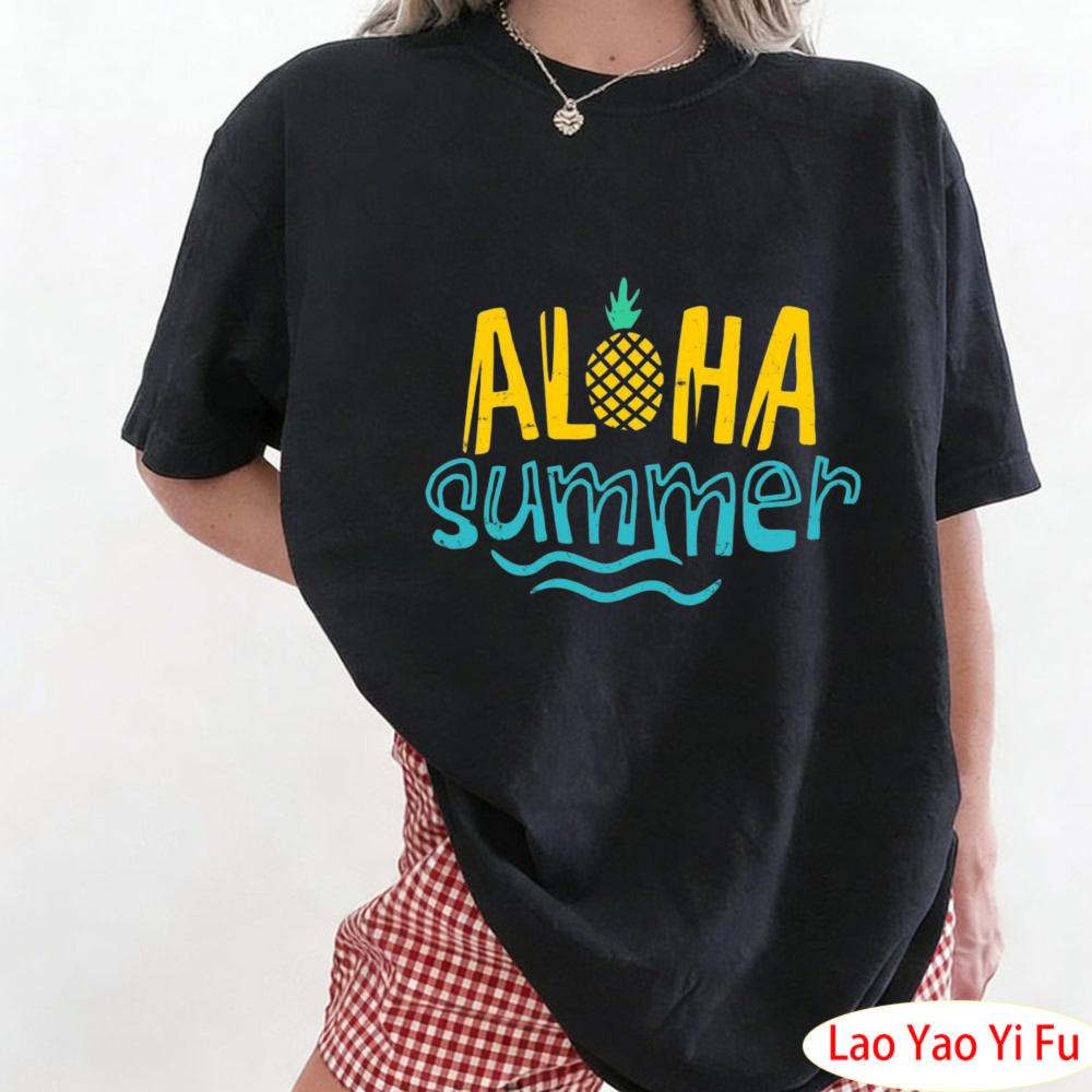 Aloha Summer Pineapple Tropical T-Shirt Cute Pineapple Print Tops Pineapple Lover T Shirt Summer Fruit Pattern Clothes