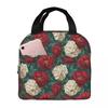 Elegant Red And White Peony Floral Nightgarden Insulated Lunch Bag for Women Kids Portable Food Boxes Thermal Lunch Box Tote