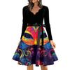 Women's Casual Fashion V Neck Long Sleeve Printed Vintage Long Dress