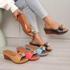 Flower color matching thick-soled one-word slippers women's outer wear wedge heel light solid color cool slippers
