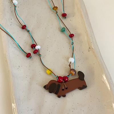 Cartoon Three-Dimensional Sausage Puppy Pendant Necklace Female Dopamine Color Beaded Fashion Versatile Neck Chain Sweater Chain