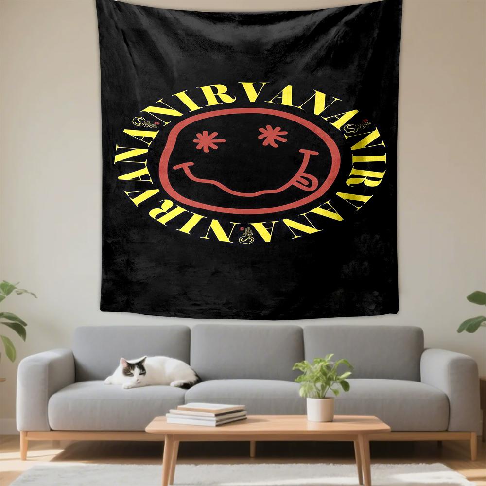 Nirvana Iconic Logo Black Patterned tapestry for bedroom and living room home decor