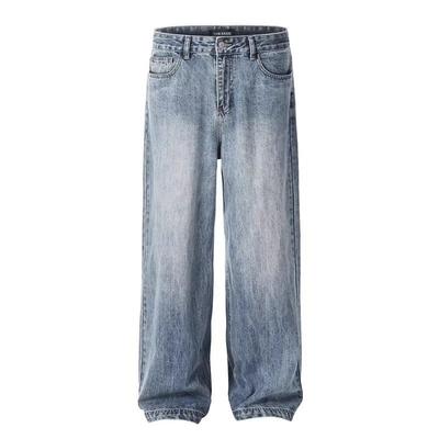 Americký styl Wash Blue Rovné Volné Džíny pro Muže Nový Styl Dlouhých Kalhot Ležérní a Univerzální Jednoduché