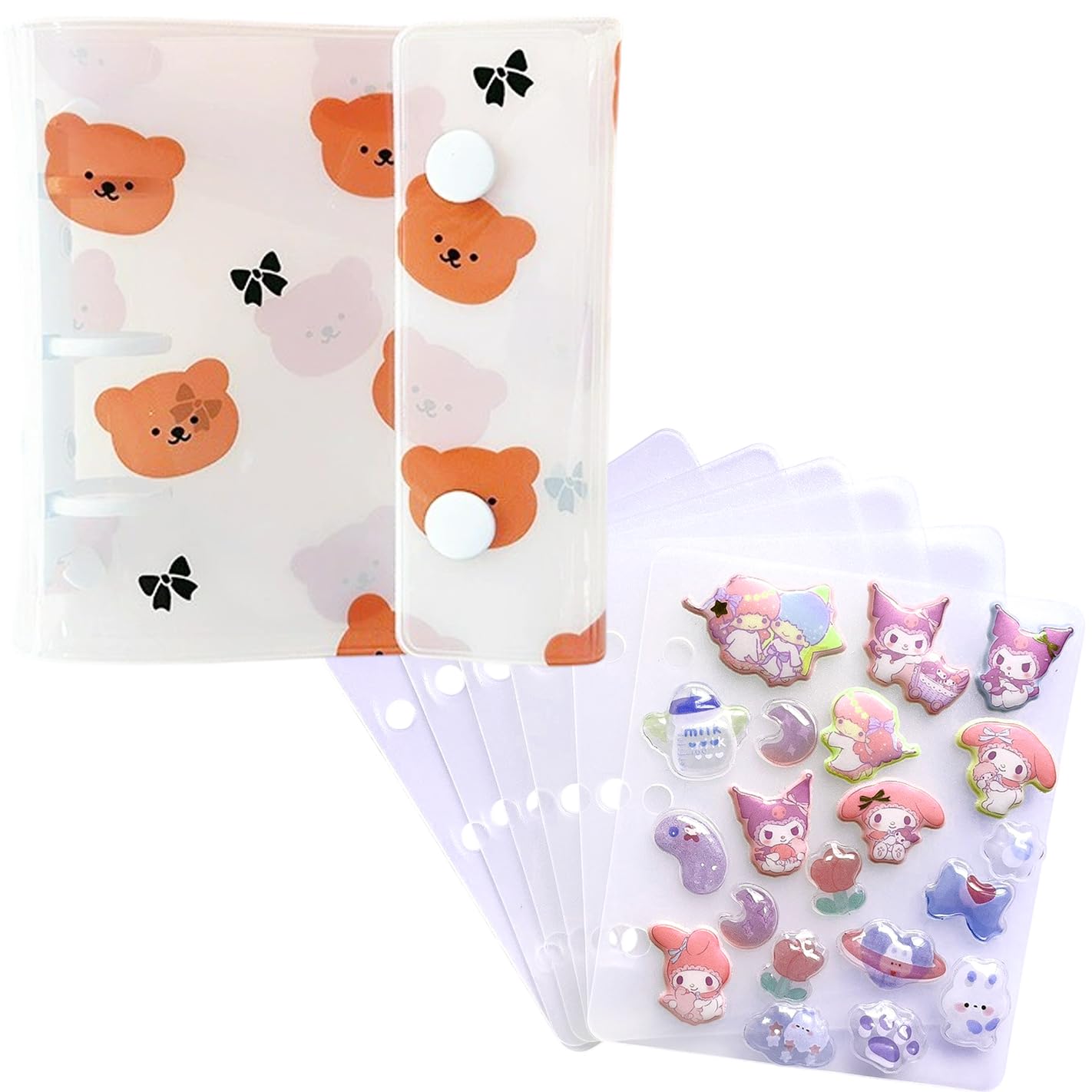 

Книга со стикерами с 6 съемными специальными листами [Все 4 цвета], Формат A8, помещается в маленькие сумки, Дизайн с лентой в виде медведя коричневый