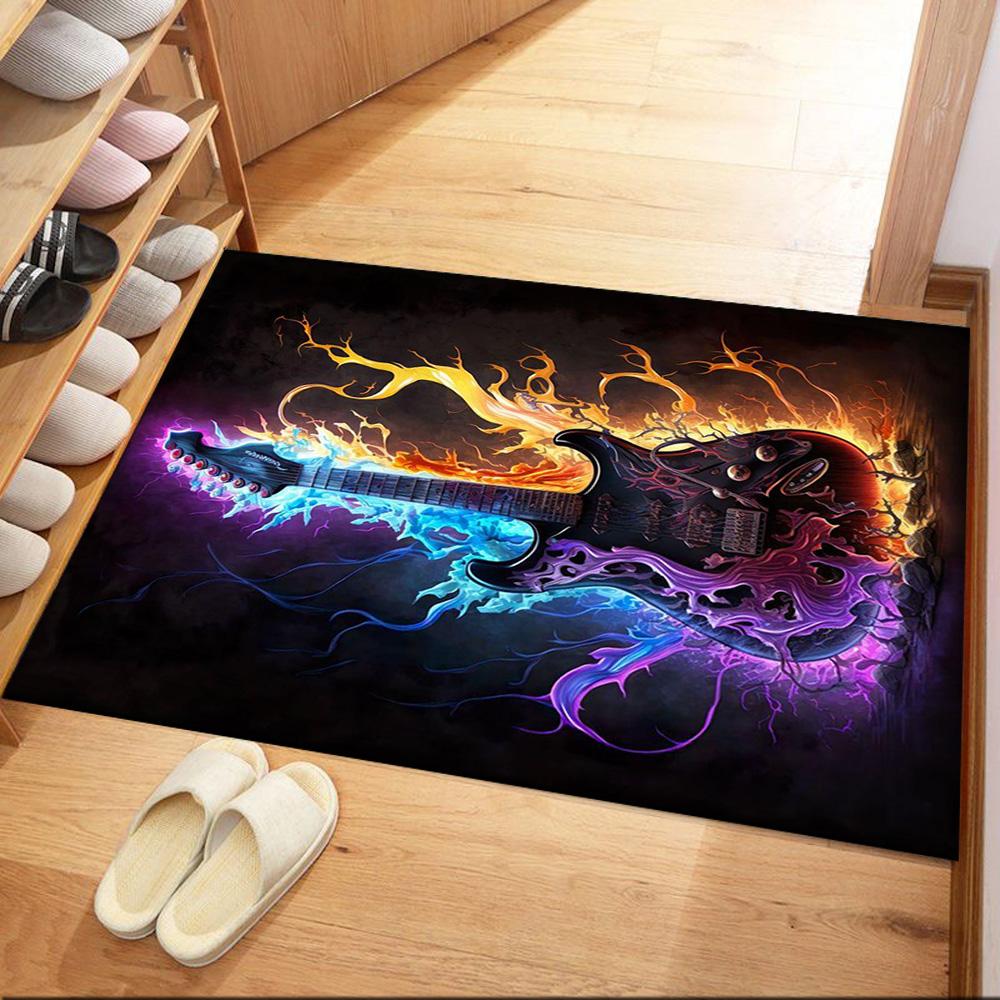 Electric Guitar In Flames Floor Mats for Living Room, Bedroom and Room Decoration Are Suitable for Gifts.