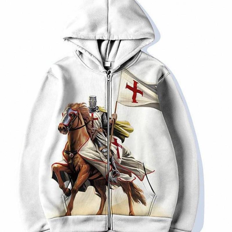 Mens Hooded Zip-Up Sweatshirt 3D Digital Print Loose Fit Streetwear Casual Pullover Fall