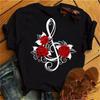 Neues Harajuku Damen T-Shirt Mode Kreatives Reose Musiknote Gedrucktes T-Shirt Freizeitshirt Kurzärmeliges Damen T-Shirt