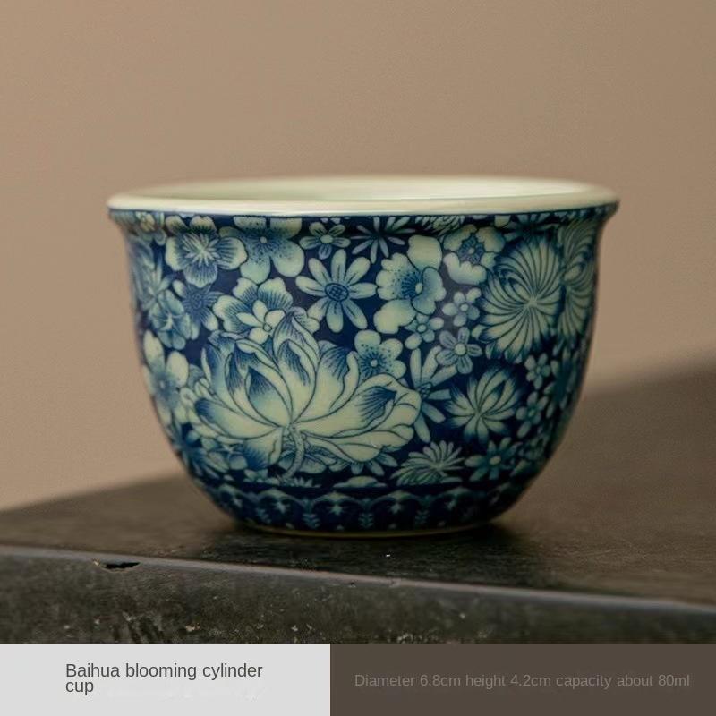 

Chinese Blue and White Ru Ware Zen Tea Cup Master Cup Teacup Chinese Style Enamel High-End Tea Single Cup Tea Bowl 200ml