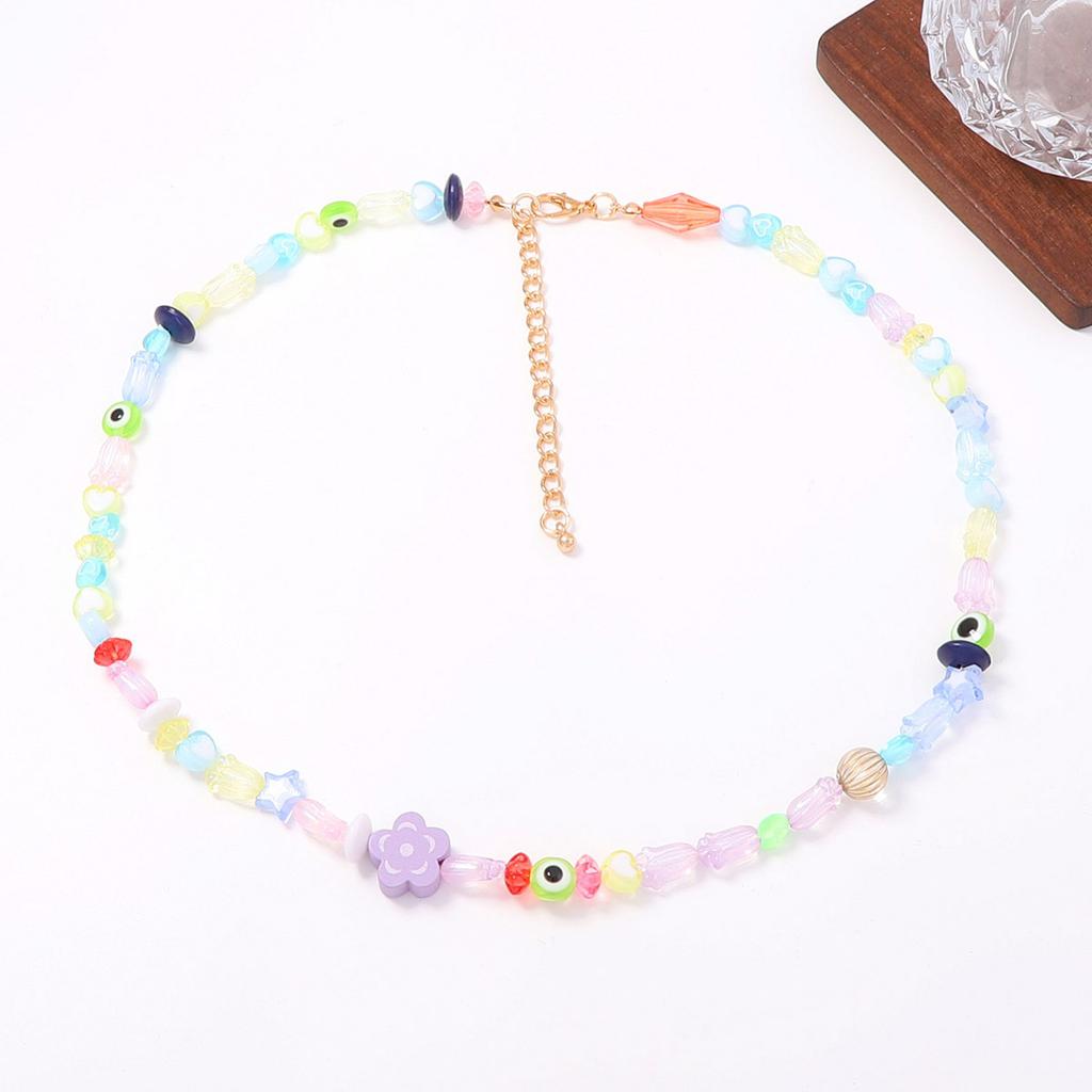 Summer fresh and gradual change colored glass beads flower beaded necklace sweet girl holiday travel trend woman