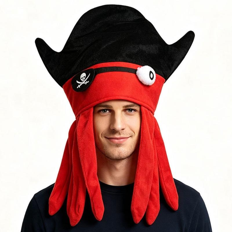 Pirate Cuttlefish Character Hat with Soft Fabric and Adjustable Sizing for Halloween Cosplay Party Looks and Photo Props