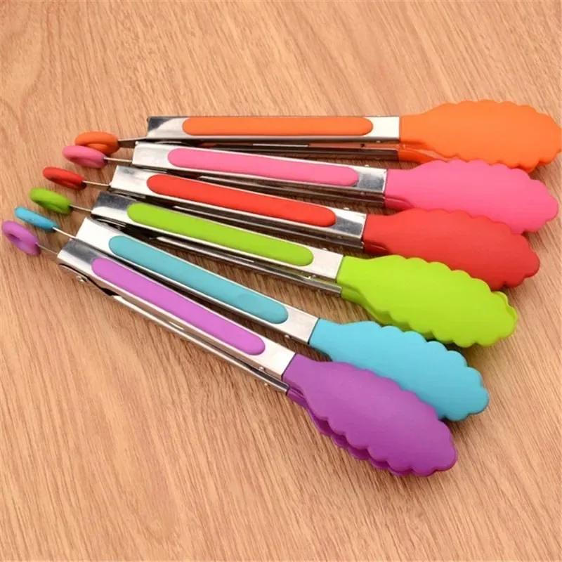 2025 new Silicone Food Tong Stainless Steel Kitchen Tongs Silicone Non-slip Cooking Clip Clamp BBQ Salad Tools Grill Kitchen Accessories for