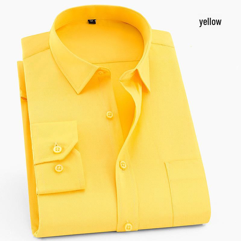 2025 Spring Men's Gray Non-Iron Long Sleeve Business Casual Shirt, Large Solid Color for Young to Middle-aged.