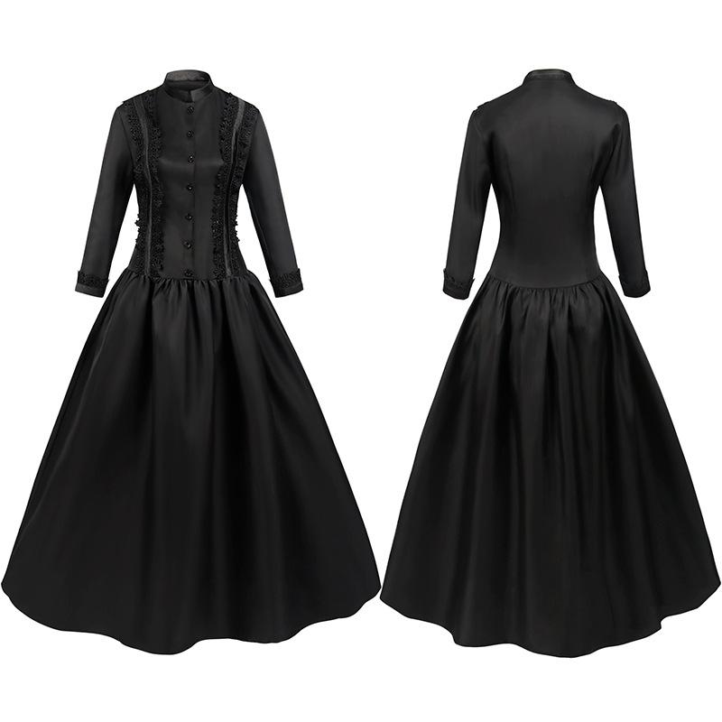 2023 European Medieval Victorian Long Sleeve Lace Waist-Cinching Dress Costume