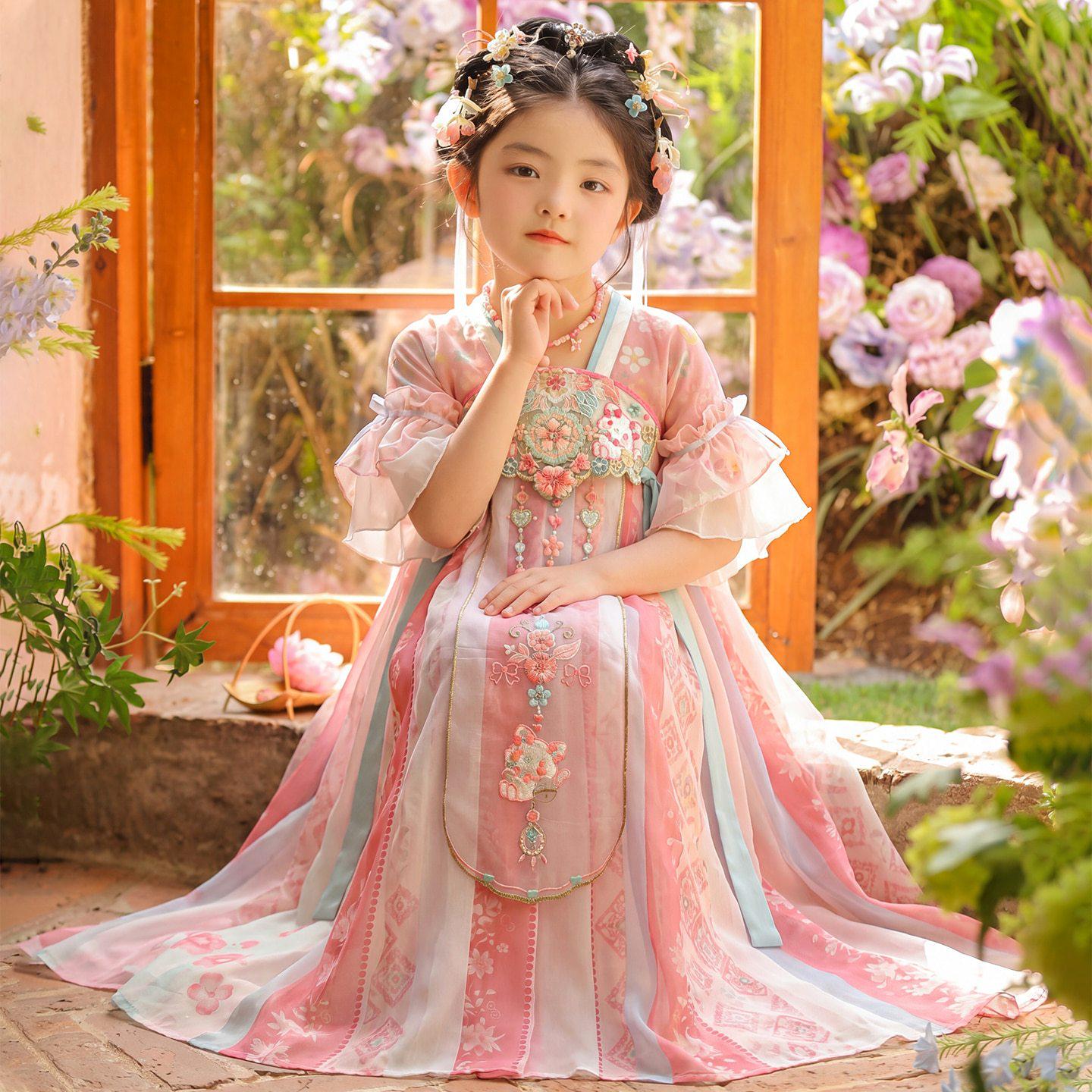 2026 Spring/Summer Hanfu Fairy Princess Dress: Chinese Style Girls Performance Costume Ruqun 160 розовый