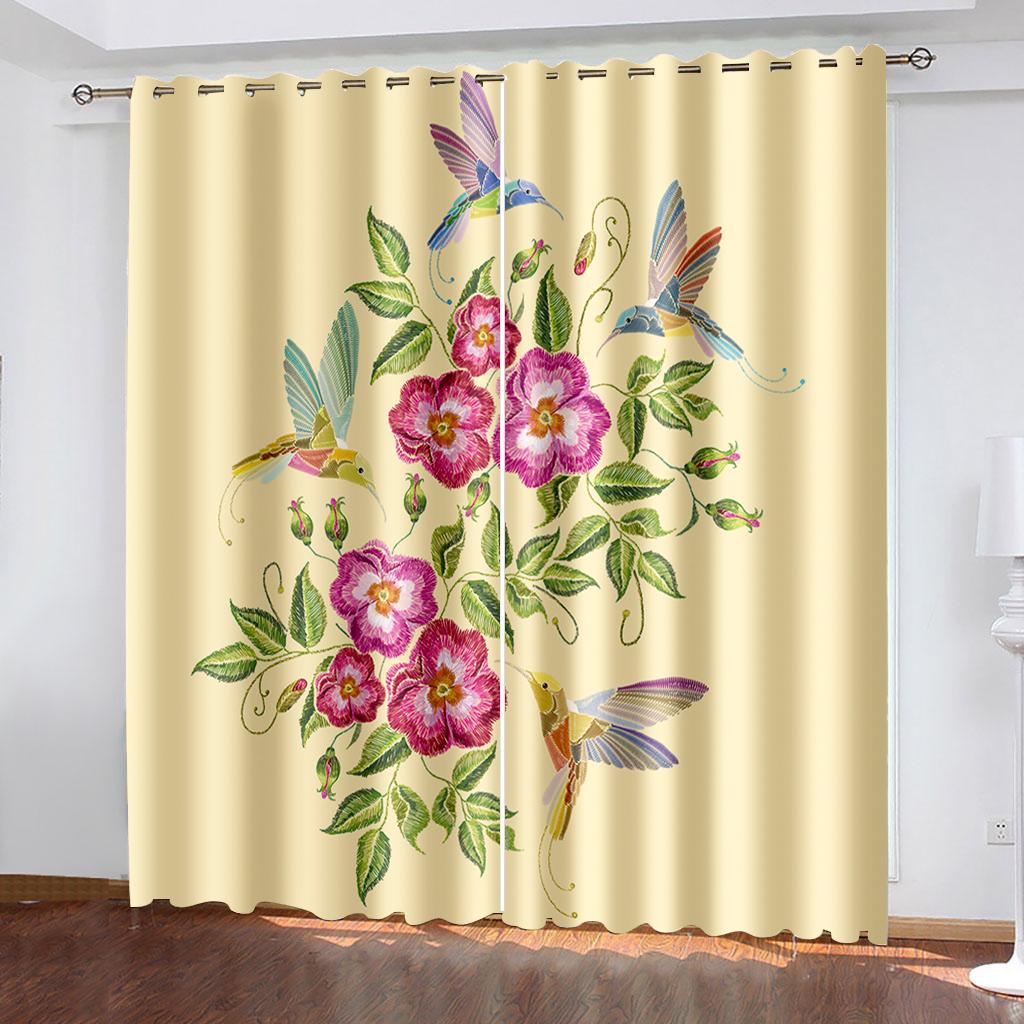

Embroidery style pattern digital printed curtain female main room transparent curtain cloth 90 grams polyester fiber two panels Design W50xH130(CM)x2pcs&Hook фиолетовый
