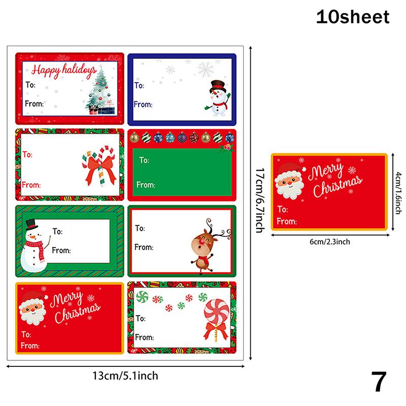 10 Sheets Christmas Tags Multiple Design Gift Sticker Name Tag With Santa Snowman Xmas Tree Reindeer Holiday Decoration Tag