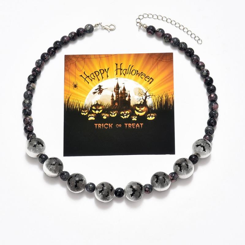 Halloween Necklace Bracelet Exaggerated Niche Dark Wind Trend Bat Pumpkin Eye Beaded Bracelet