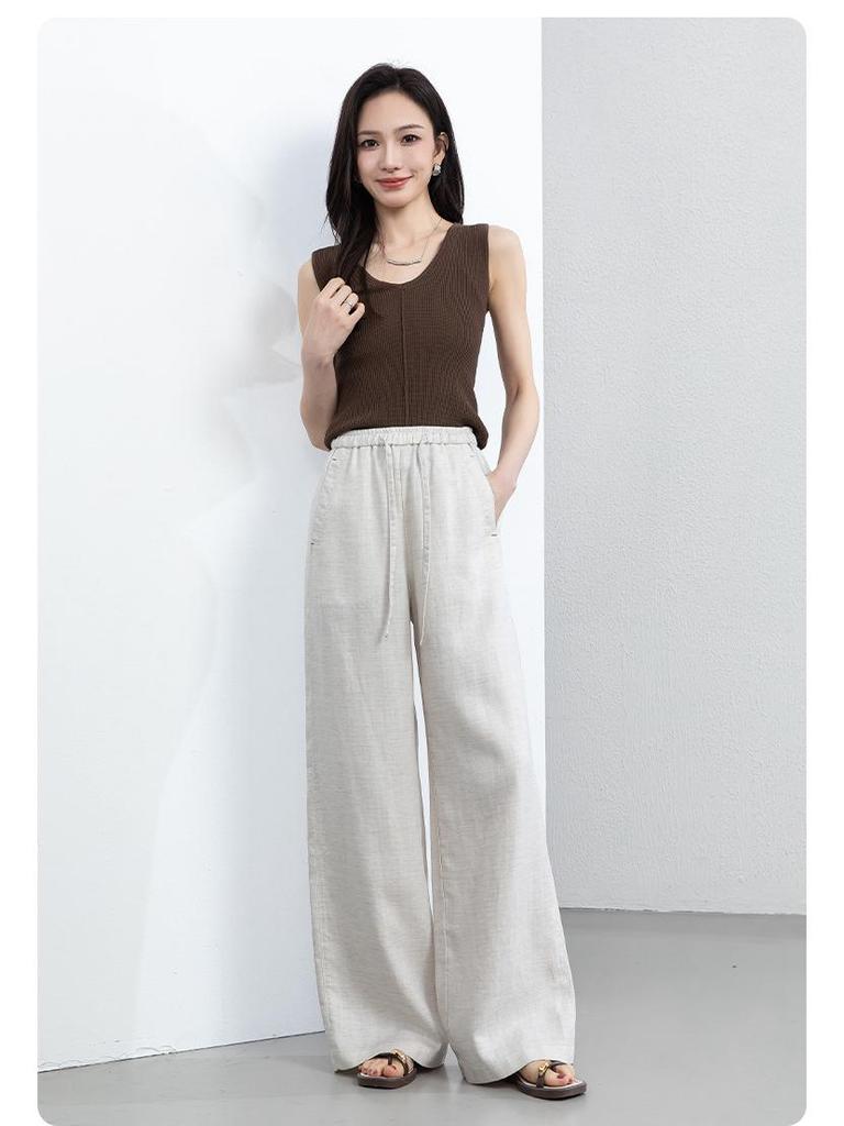 Yifeilaicer Women's Linen Wide-Leg Summer Pants - 2026 Ice Silk Casual Drape