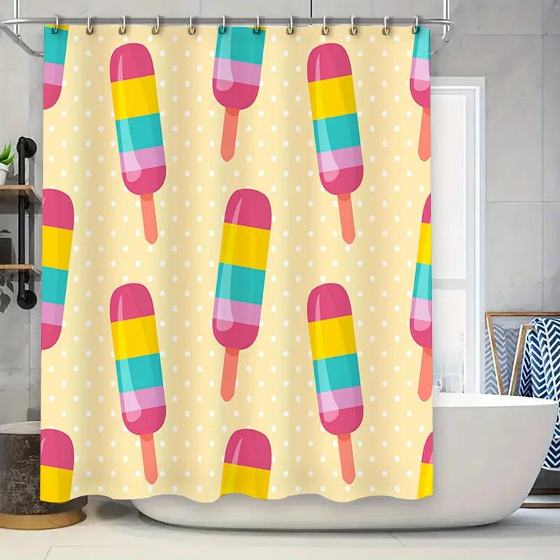 Summer Fun: Sunny Yellow Polka Dot Popsicle Shower Curtain Handmade Custom Fabric Decor for Bathroom W90xH180cm