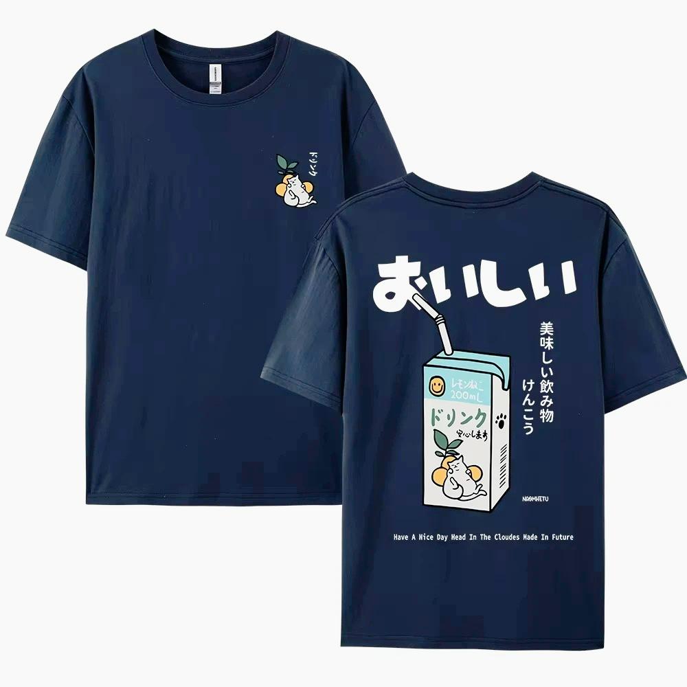 2025 Cute Japanese Cat Print Oversized Men Women Short Sleeve Loose Casual Tee Shirt Streetwear Tops Cotton Harajuku Clothing