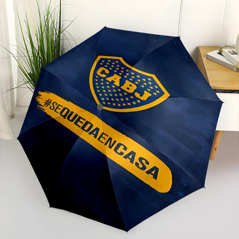Club Atlético Boca Juniors Print Automatic Umbrella, 8 Rib Iron Frame, Plastic Handle, Suitable for Outdoor Travel &Daily , Ideal Gift