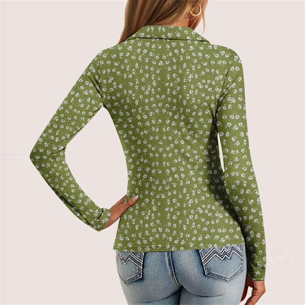 Women's Fashion Casual Printed V-Neck Long Sleeve Button-Down Top
