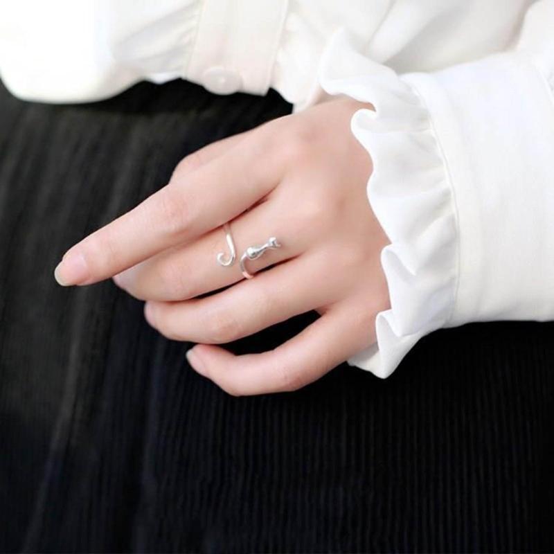 Cat Finger Rings Cat Adjustable Opening Rings Alloy Material Party Jewelry