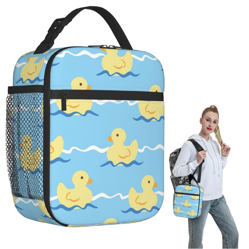 Cute Duck Swimming Seamless Pattern Insulated Lunch Bag for Women Children Portable Food Boxes Thermal Lunch Box Tote