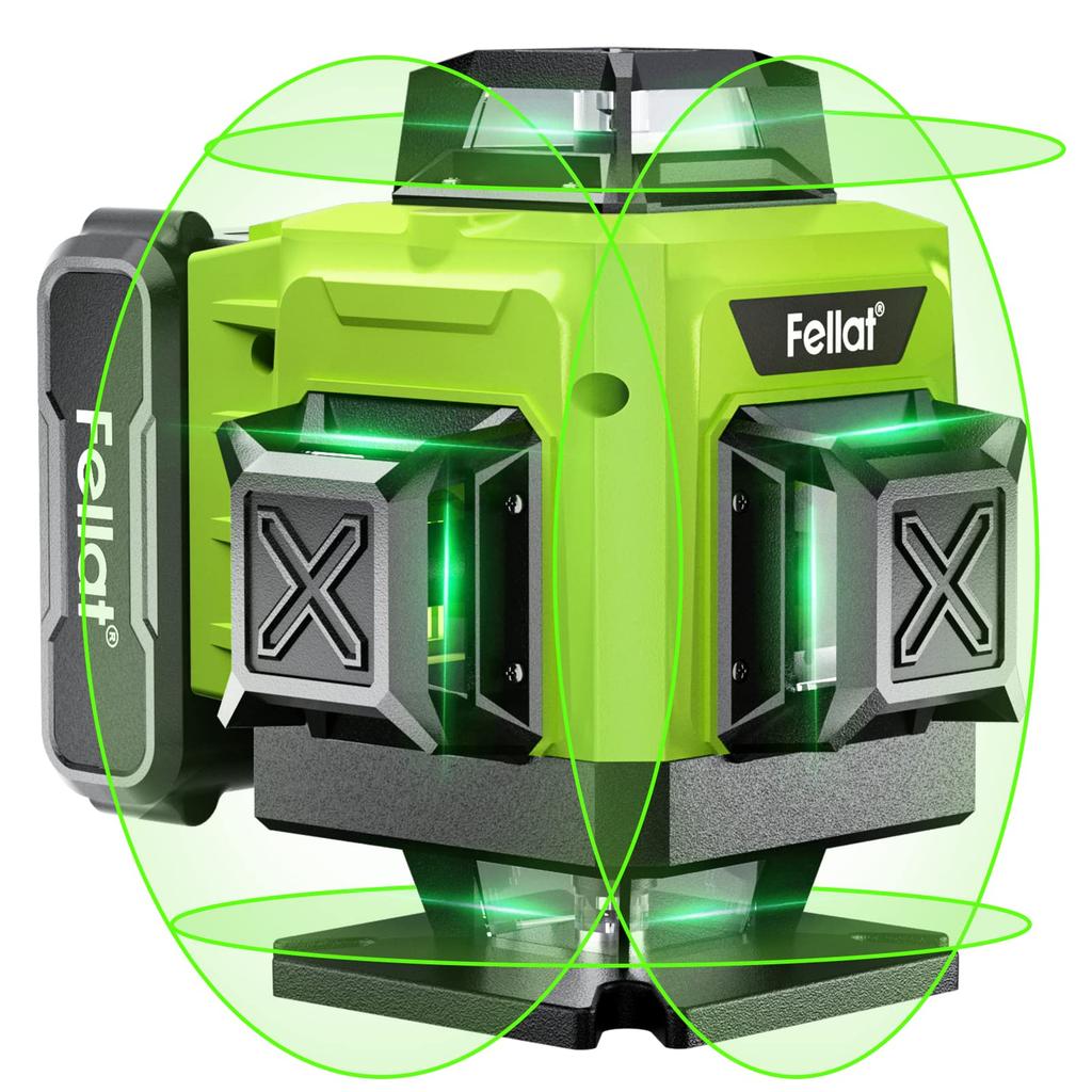 FELLAT Laser Level 4×360° 16-Line Green, Self-Leveling & Receiver-Compatible (Green)