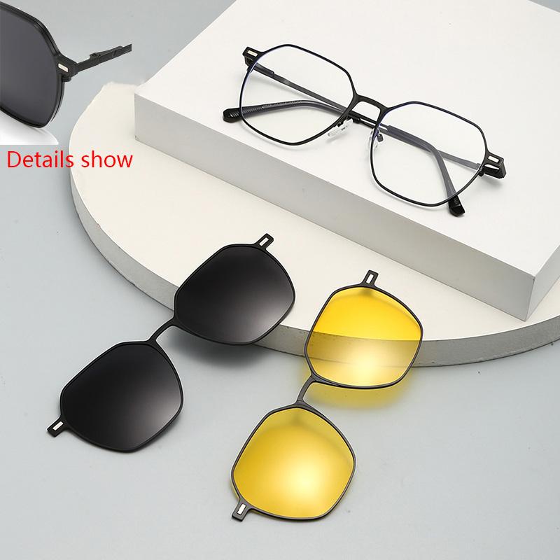 3 In 1 Sunglasses Magnetic Glasses Paired Prescription Polarized Clips Night Vision Goggles Nearsighted Irregular Metal