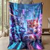 Neon Cat and Butterfly Theme blanket Lightweight Warm Flannel Blanket Decorative Throw Blanket for Home Decoration