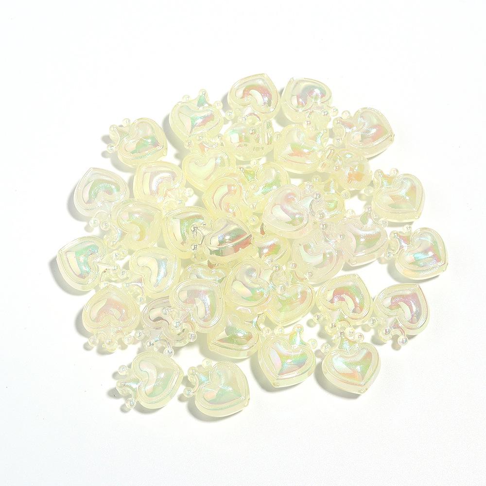 10-Pack Luminous Acrylic Heart Crown Beads for DIY Jewelry Crafting