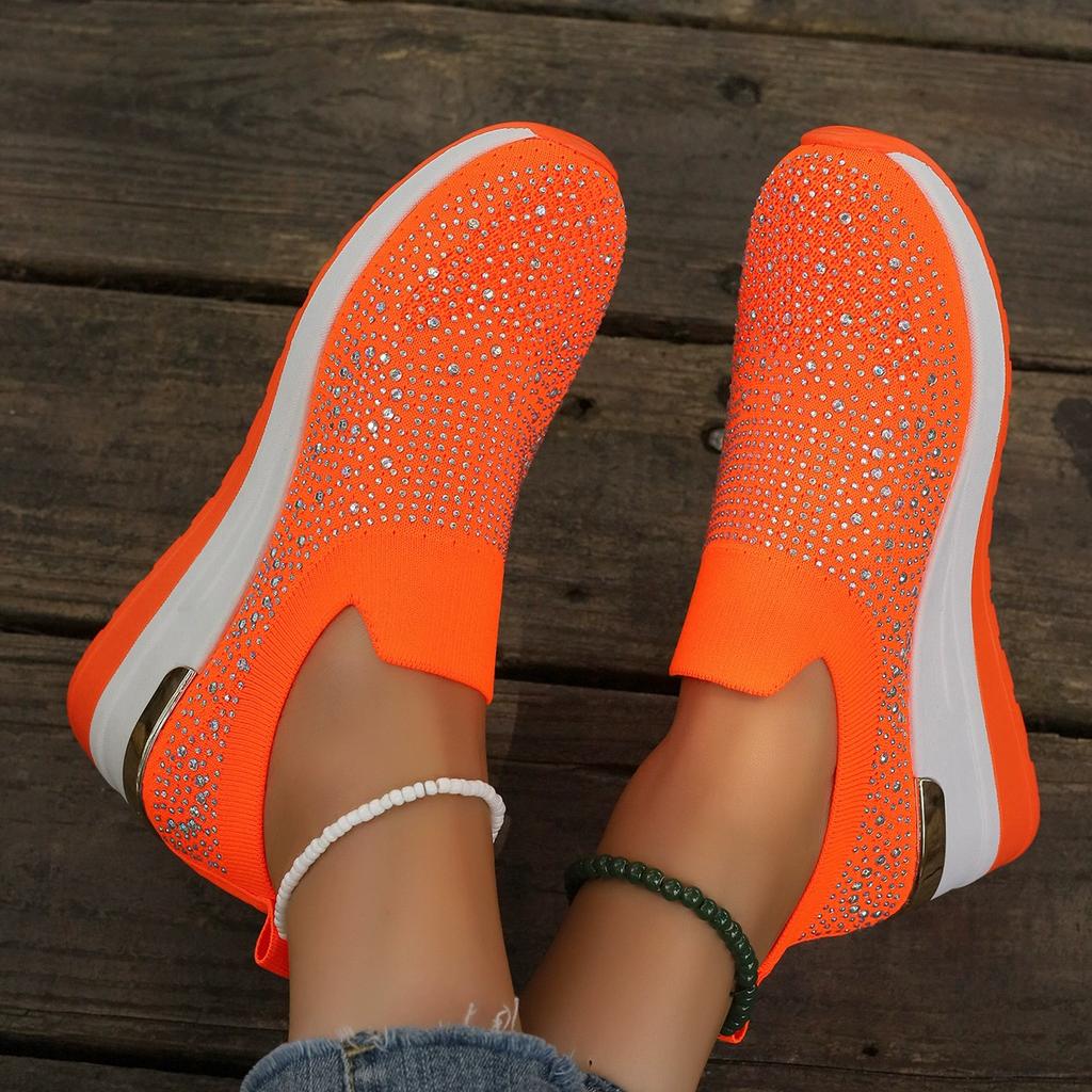 Women's Single Shoes Summer Thick Sole Knitted Full Drill Sports Shoes Casual Comfort Increase Nonslip Training Shoes