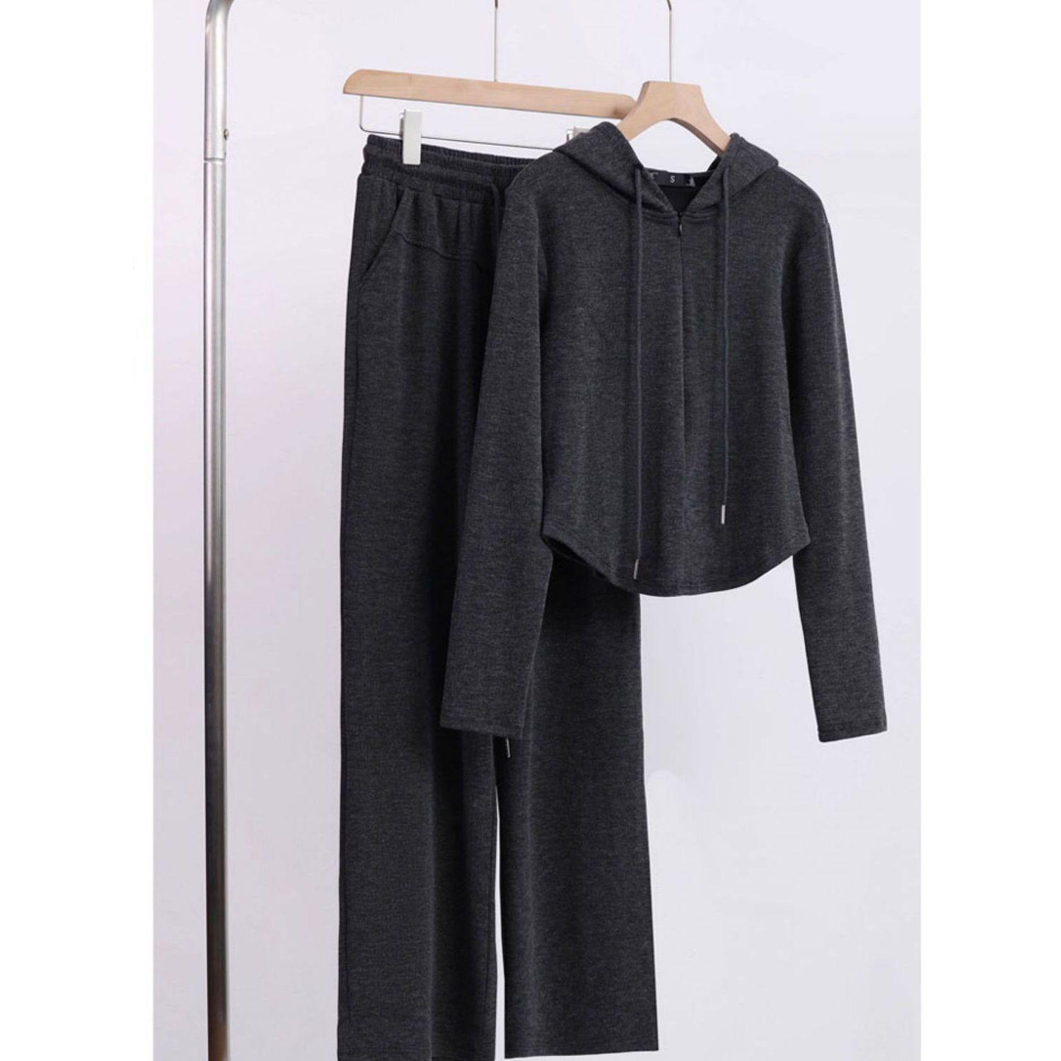 

Women s Autumn Korean Casual Hoodie & Wide-Leg Pants Set L (100-115 lbs)