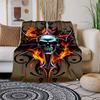 """Flammender Totenkopf Tattoo Design Aufkleber Abziehbild"Flanell Kuscheldecke für Sofa, Bett, Reise, Camping, Büro"""