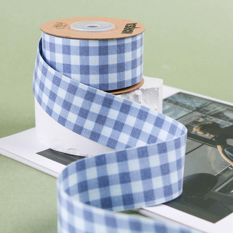 High Quality Blue Check Network Ribbon butterfly Clip Hairpin Raw Material Gift Wrapping Ribbon 2.5cm10yard