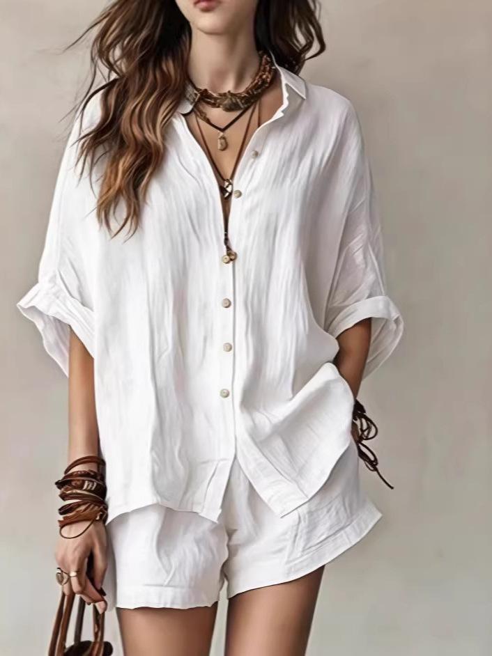 European and American cross-border foreign trade women s clothing 2026 spring and summer new solid color loose European and American style buckle S
