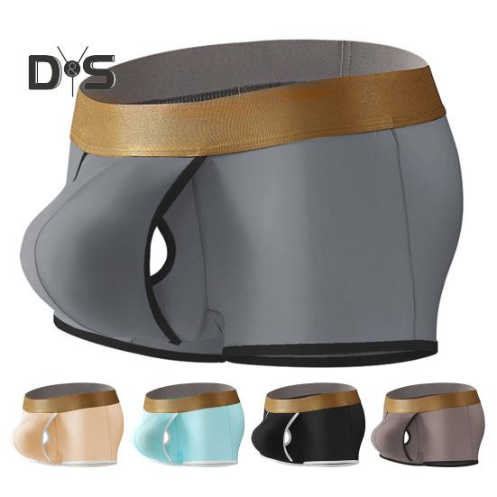 Men Boxer Underwear Mid-rise Elastic Waist U-Convex Shorts Briefs Solid Color Breathable Smooth Lines Quick Drying Panties