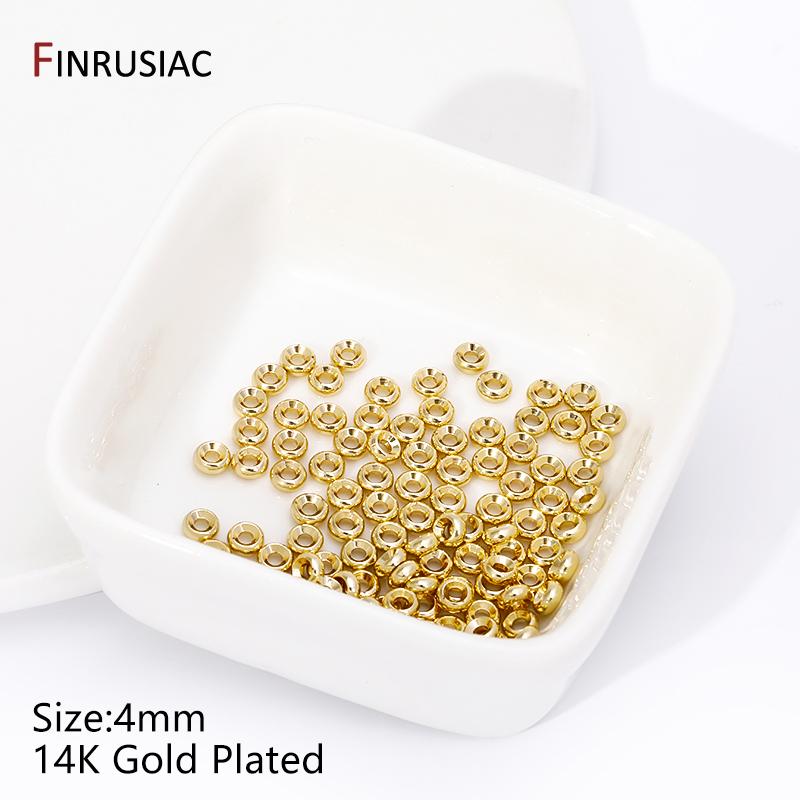 14/18K Gold Plated Smooth Round Spacer Beads,Brass Flat Loose Beads Separators For DIY Bracelet Beading Jewelry Accessories