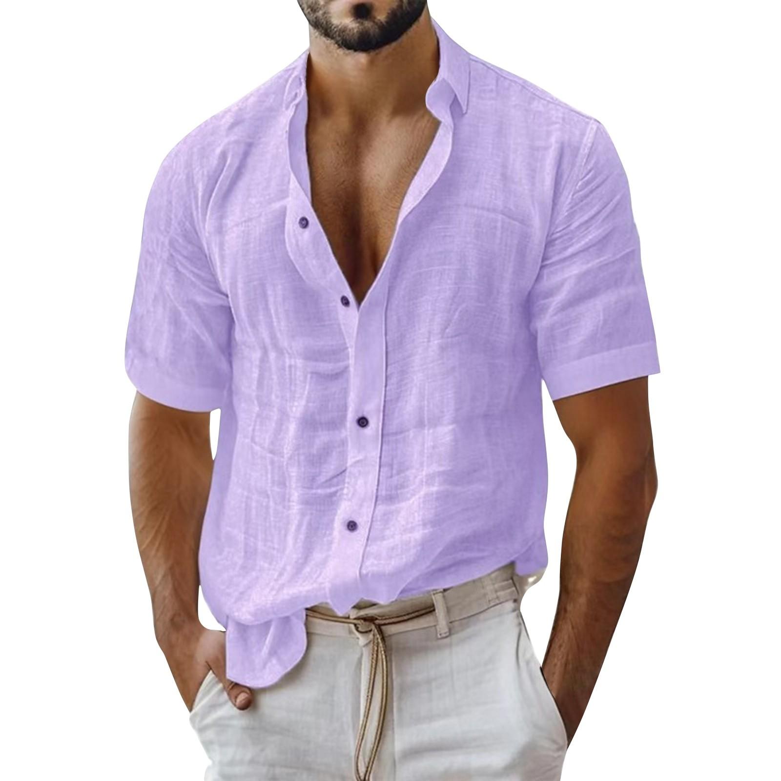 Men s Summer Color Lapel Short-sleeved Shirt Men s Casual Fashion Short-sleeved Shirt XXXL фиолетовый
