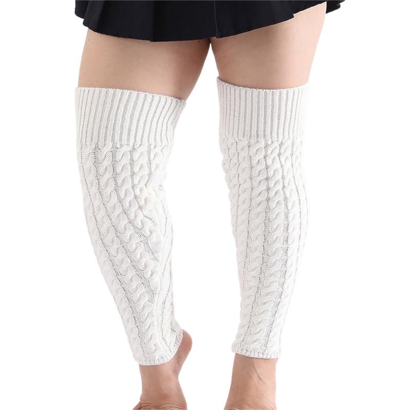 Scaldamuscoli da Donna Taglie Forti Lavorati a Maglia a Treccia Sopra il Ginocchio Alti sulla Coscia Calzini Senza Piedi Caldi Calze per Stivali Invernali Streetwear